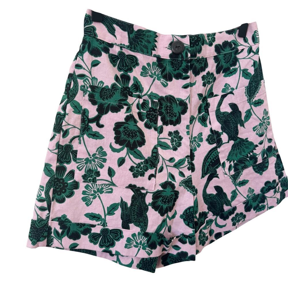 Corey Lynn Calter Anthropologie Gardenia Floral Shorts Pink Green Size Small - Picture 5 of 11